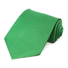 Load image into Gallery viewer, A bright green necktie with a small white checker pattern rolled to show off texture and pattern