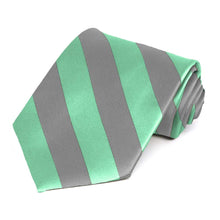 Load image into Gallery viewer, Bright Mint and Gray Striped Tie