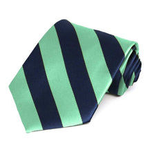 Load image into Gallery viewer, Bright Mint and Navy Blue Extra Long Striped Tie