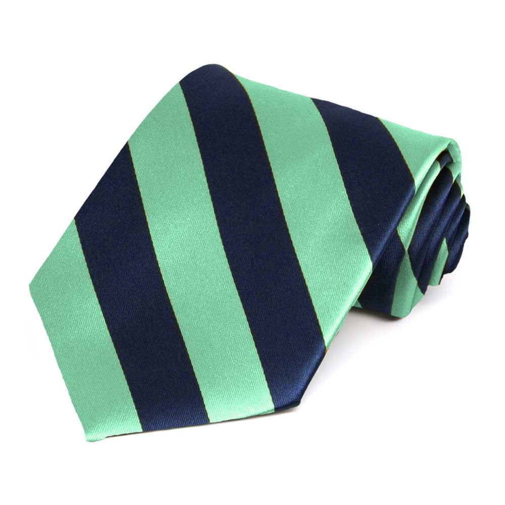 Bright Mint and Navy Blue Extra Long Striped Tie