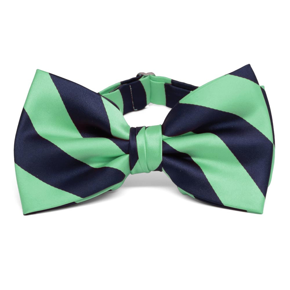 Bright Mint and Navy Blue Striped Bow Tie