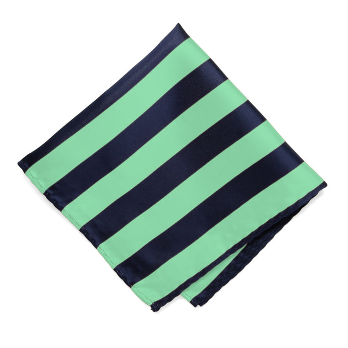 Bright Mint and Navy Blue Striped Pocket Square