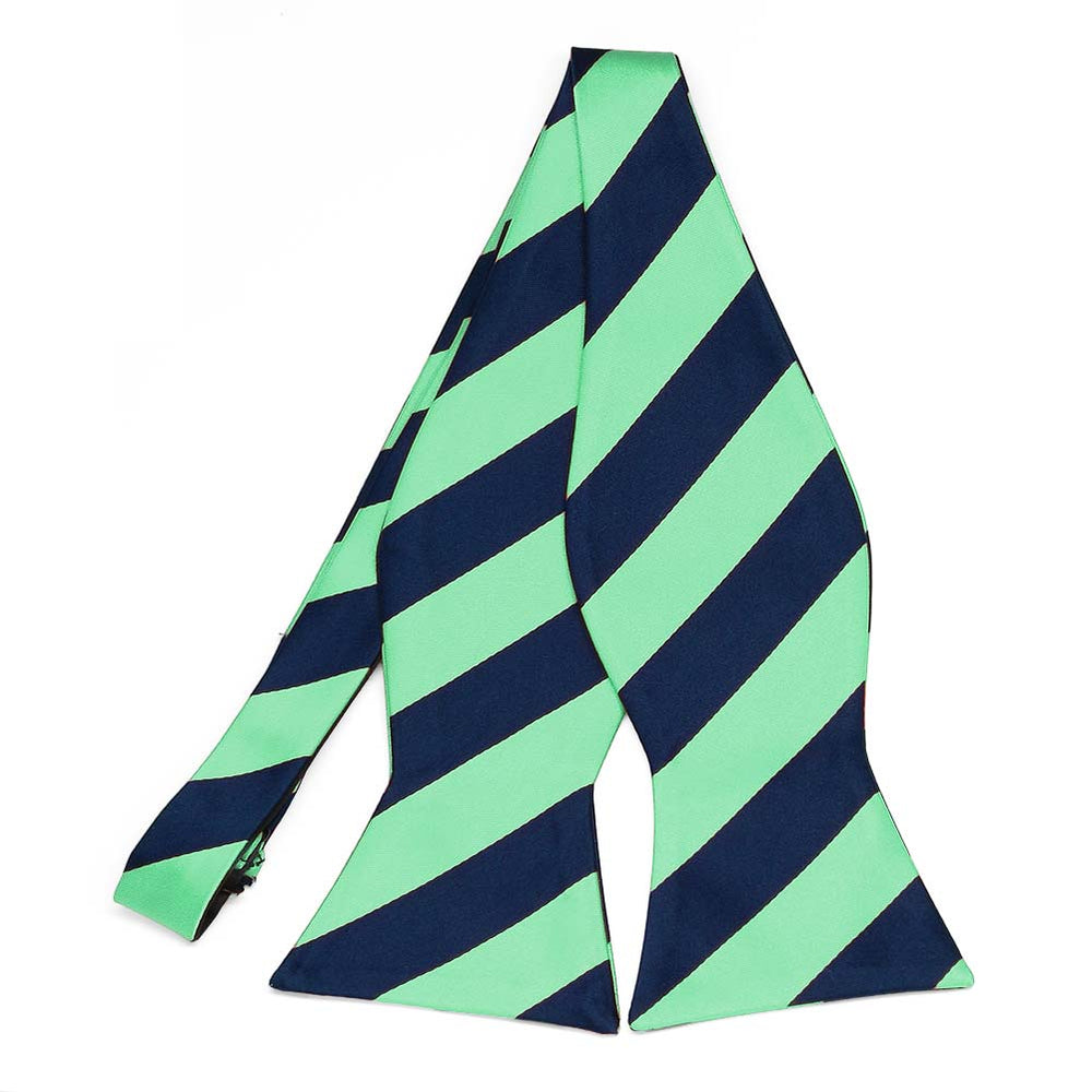 Bright Mint and Navy Blue Striped Self-Tie Bow Tie