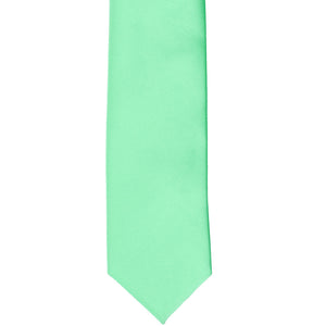Front bottom view of a bright mint slim tie
