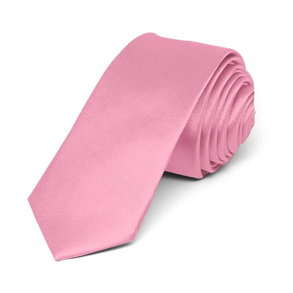 Bright Pink Skinny Solid Color Necktie, 2