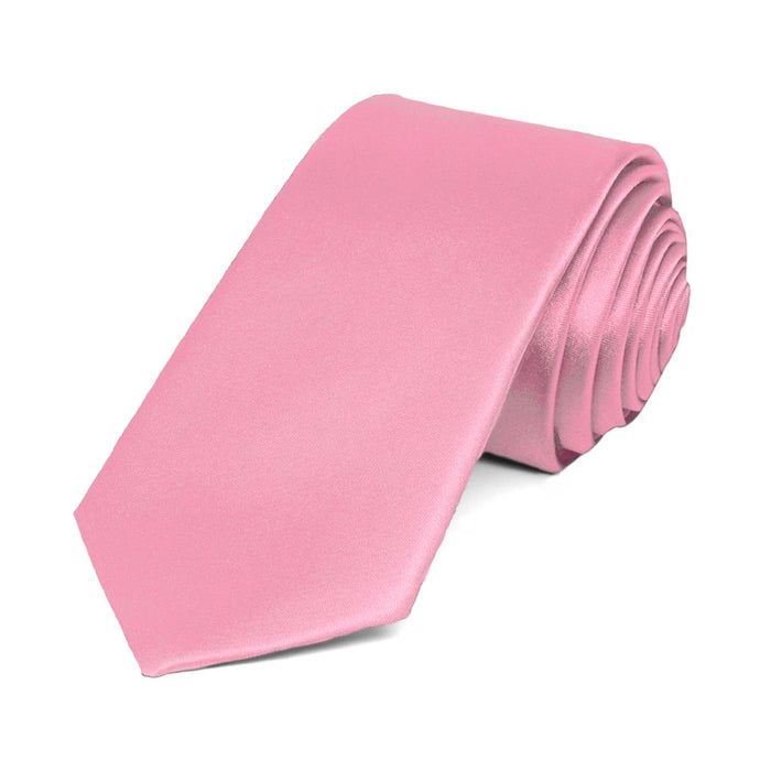 Bright Pink Slim Solid Color Necktie, 2.5
