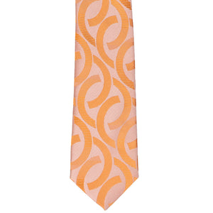 The front bottom view of a light orange link pattern slim tie