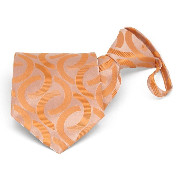 Orange link pattern zipper tie, folded front view