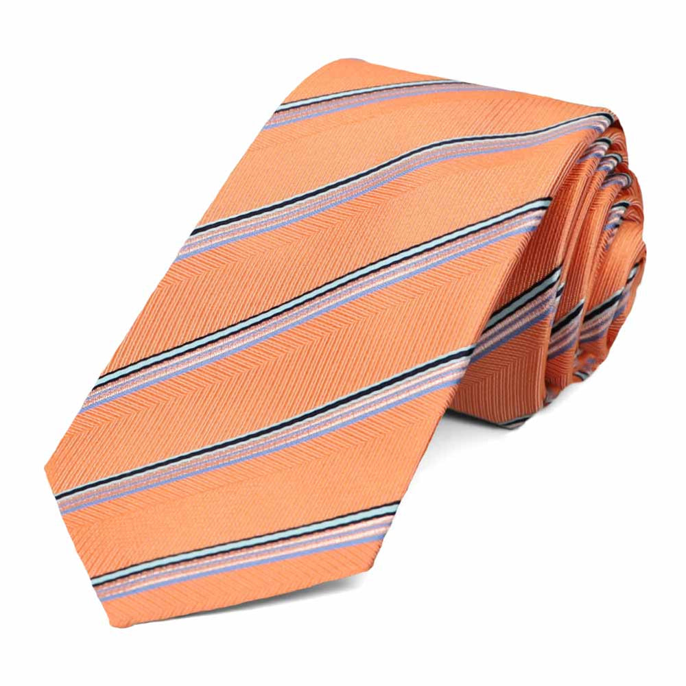 Bright Tangerine Hayward Slim Striped Necktie
