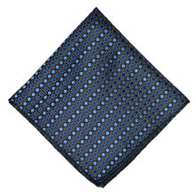 Load image into Gallery viewer, Blue and black square pattern pocket square, flat front view