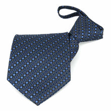 Load image into Gallery viewer, Blue and black square pattern zipper tie, folded front view