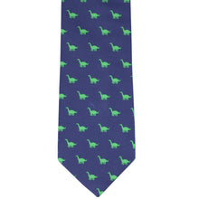 Load image into Gallery viewer, Front view brontosaurus novelty tie in blue and green