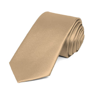 Bronze Slim Solid Color Necktie, 2.5" Width