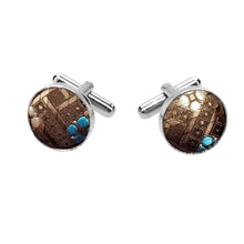 Load image into Gallery viewer, Brown and Turquoise Flower Pattern Fabric Cufflinks