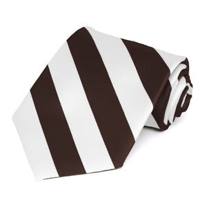 Brown and White Striped Tie