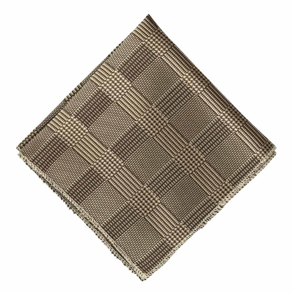 Light brown plaid pocket square, flat front view