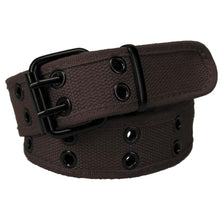 Load image into Gallery viewer, Coiled brown double grommet belt with black hardware