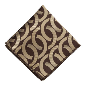 Brown and beige link pattern pocket square, flat front view