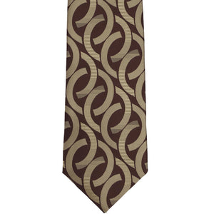 Brown and beige link pattern extra long necktie, flat front view