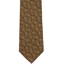 Load image into Gallery viewer, Front view of a dark brown and antique gold paisley necktie