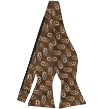 Load image into Gallery viewer, An untied brown paisley bow tie in a self-tie style