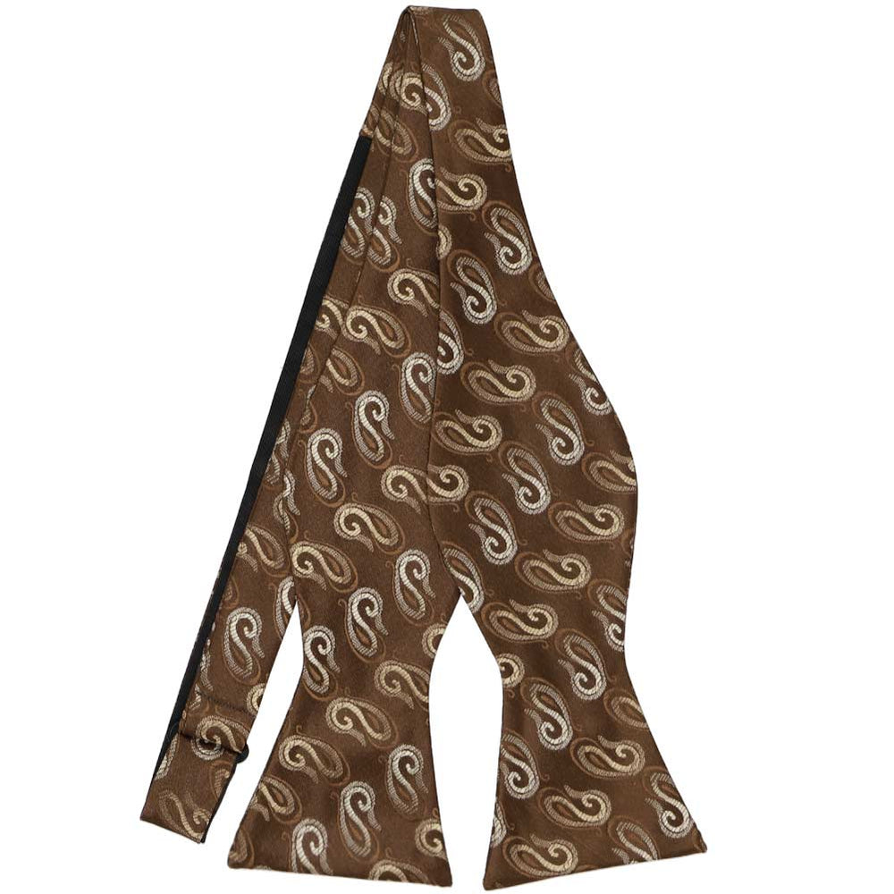 An untied brown paisley bow tie in a self-tie style