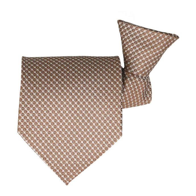 Light brown grain pattern clip-on style tie, folded front view