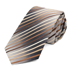 Brown and Silver Kissimmee Striped Slim Necktie