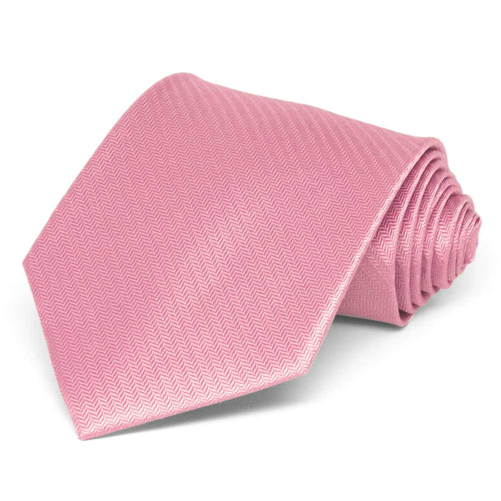 Bubblegum Pink Herringbone Silk Necktie