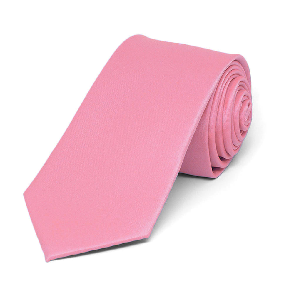 Bubblegum Pink Slim Solid Color Necktie, 2.5