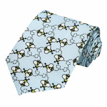 Load image into Gallery viewer, A cross hatch of bumblebees on a light blue tie.
