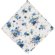 Load image into Gallery viewer, white background and blue floral pocket square
