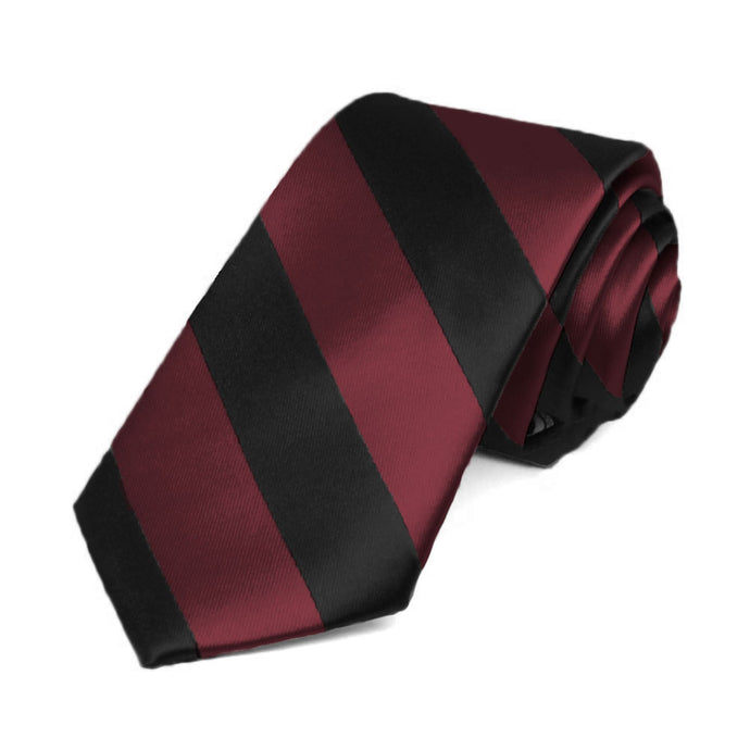 Burgundy and Black Striped Slim Tie, 2.5