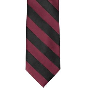 Front view burgundy and black striped tie
