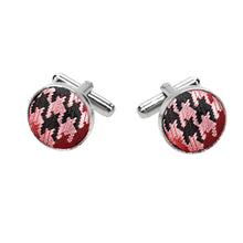 Load image into Gallery viewer, Burgundy and Blush Houndstooth Fabric Cufflinks