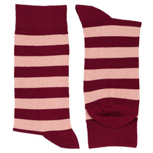 Load image into Gallery viewer, Pair of burgundy and blush pink striped socks