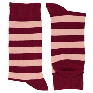 Pair of burgundy and blush pink striped socks