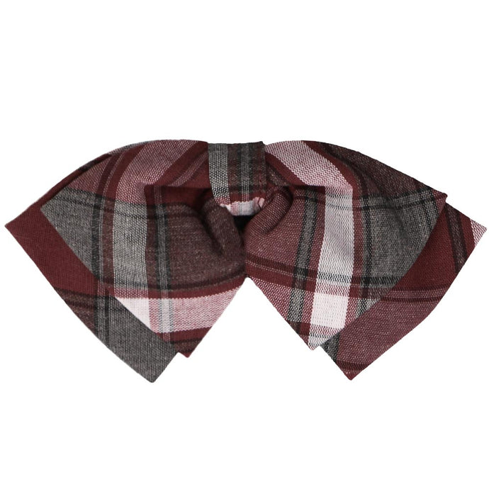Burgundy and gray floppy bow tie