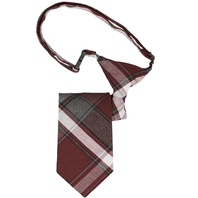 Burgundy and gray pre-tied breakaway tie for boys