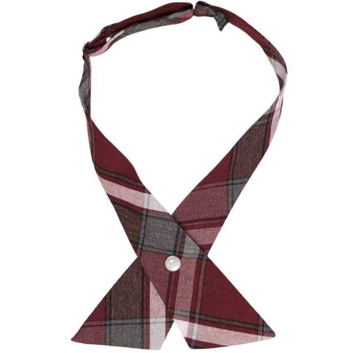 Burgundy and gray plaid crossover tie