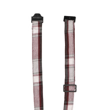 Load image into Gallery viewer, The breakaway collar on a pre-tied burgundy and gray boys necktie