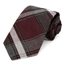 Load image into Gallery viewer, Burgundy and gray plaid tie