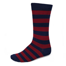 Load image into Gallery viewer, Men&#39;s striped dress sock in burgundy and navy blue