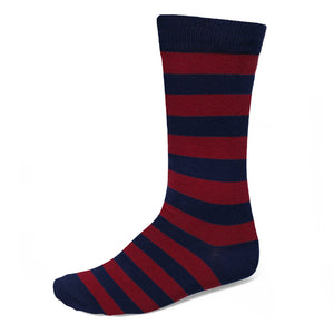 Men's striped dress sock in burgundy and navy blue