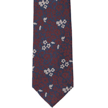 Load image into Gallery viewer, The front of a burgundy and navy floral tie