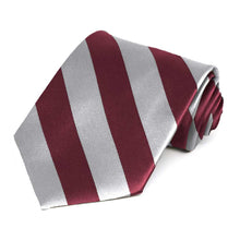 Load image into Gallery viewer, Burgundy and Silver Extra Long Striped Tie