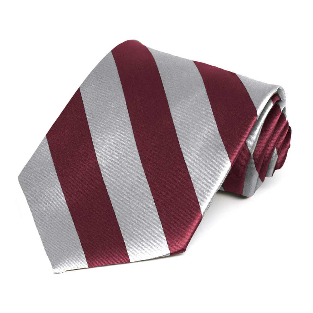 Burgundy and Silver Extra Long Striped Tie