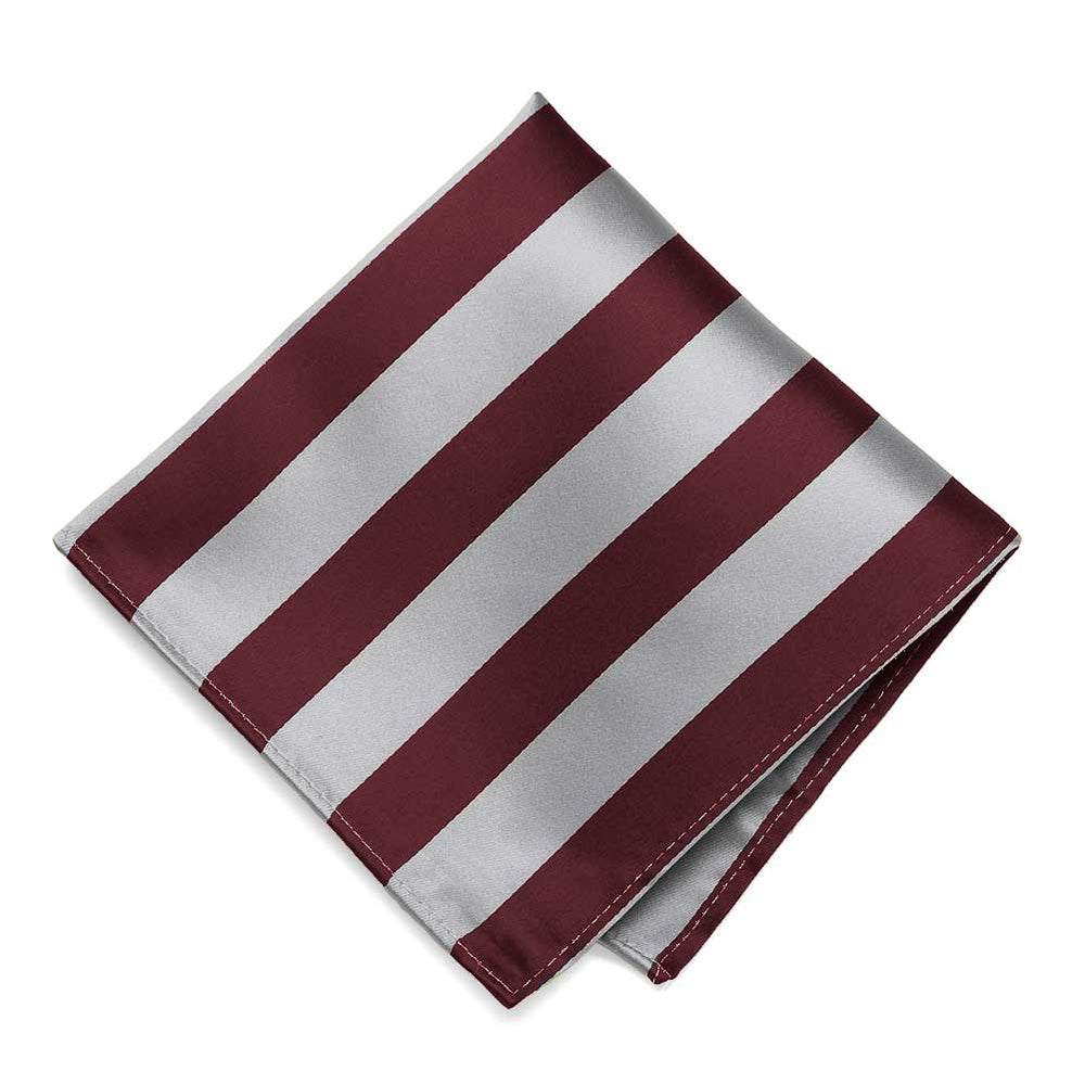 Burgundy and Silver Striped Pocket Square