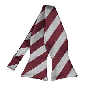 Burgundy and Silver Striped Self-Tie Bow Tie