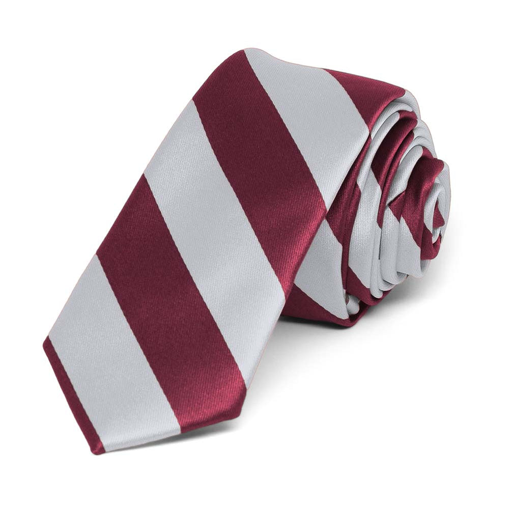 Burgundy and Silver Striped Skinny Tie, 2
